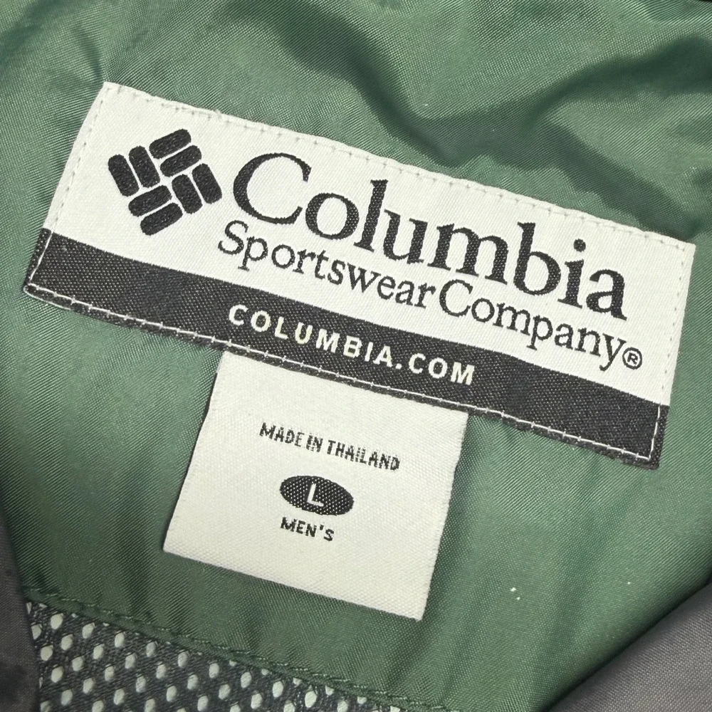 VTG Columbia Hooded Windbreaker Mens Size L Green Mesh Lined Full Zip Jacket
